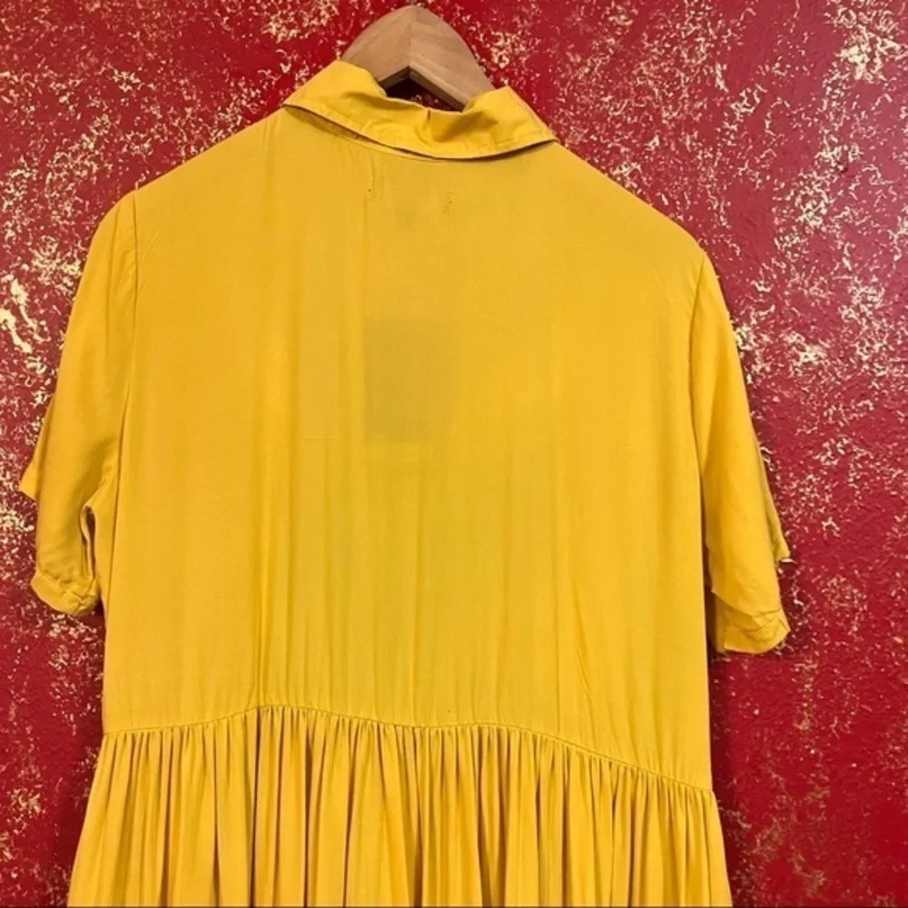 LUCKY & Blessed L&B Mustard Yellow Long Open Shirt Dress Cardigan Duster S - Picture 5 of 11